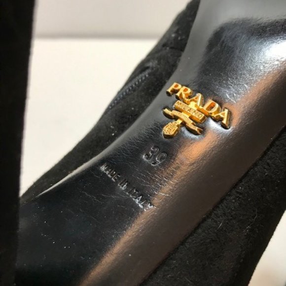 PRADA Black Suede Knee-High Lace-up Platform Boots - Picture 4 of 7